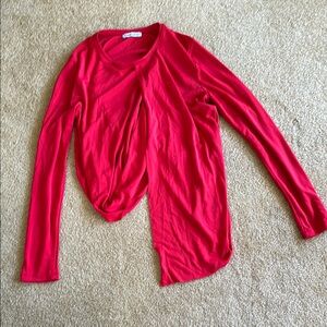 Red Long Sleeve Asymmetrical Top - Zara